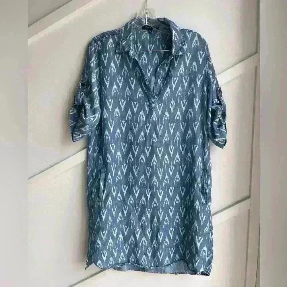 Velvet Heart  Anthropology Chambray Shirt Dress Blue Pattern Cotton Denim Size M